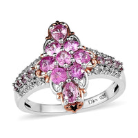 Premium Madagascar Pink Sapphire and Natural White Zircon Elongated Ring in Vermeil Rose Gold and Platinum Over Sterling Silve 1.85 ctw (Delivery in 5-7 Business Days)