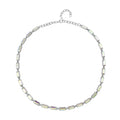 White Mystic Color Glass Tennis Necklace 20-22 Inches in Silvertone - Sticky add to cart bar