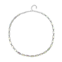 White Mystic Color Glass Tennis Necklace 20-22 Inches in Silvertone