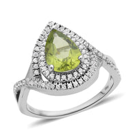 Peridot and White Zircon Infinity Shank Ring in Rhodium Over Sterling Silver (Size 10.0) 2.50 ctw