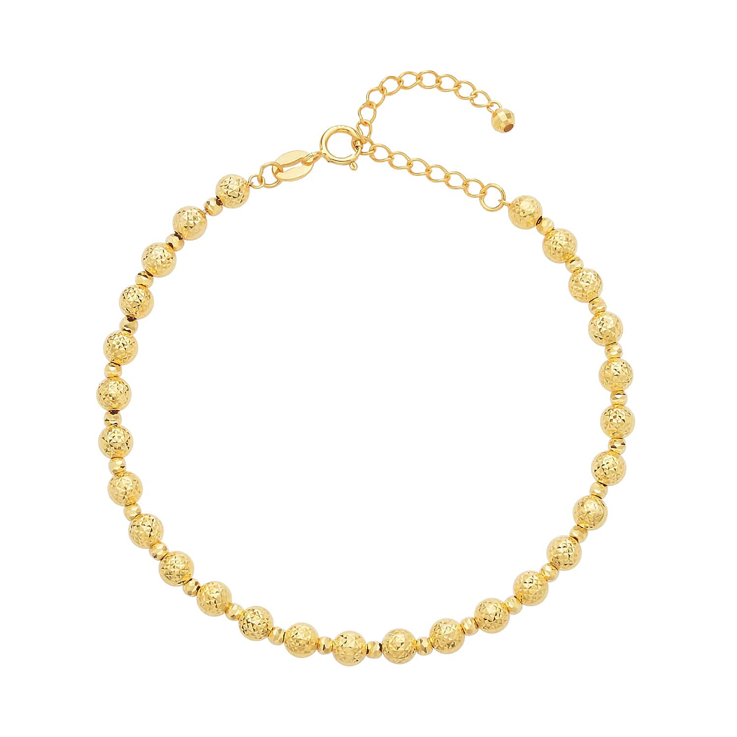 18K Yellow Gold Diamond-Cut Beaded Bracelet (6.50-8.00In) 3.70 Grams