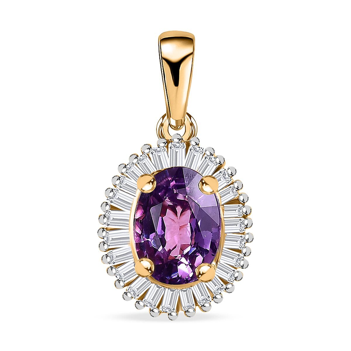 LUXORO 10K Rose Gold Premium Madagascar Purple Sapphire, Diamond (0.25 cts) (G-H, I3) Halo Pendant (Delivery in 3-5 Business Days) 1.15 ctw