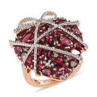 GP AMORE Collection Orissa Rhodolite Garnet, Multi Gemstone Ring in Vermeil RG and Platinum Over Sterling Silver (Size 10.0) (9.90 g) 9.40 ctw