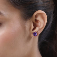 Asscher Cut Lusaka Amethyst Solitaire Stud Earrings in Platinum Over Sterling Silver 3.50 ctw