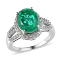 Emeraldine Quartz (Triplet) and Natural White Zircon Split Shank Ring in Platinum Over Sterling Silver (Size 10.0) (Delivery in 7-10 Business Days) 5.50 ctw - Sticky add to cart bar