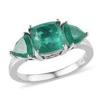Emeraldine Quartz (Triplet) 3 Stone Ring in Platinum Over Sterling Silver (Delivery in 7-10 Business Days) 4.75 ctw