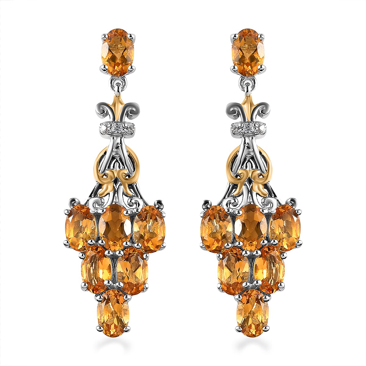 Golden Scapolite and White Zircon Earrings in Vermeil Yellow Gold and Platinum Over Sterling Silver 5.50 ctw