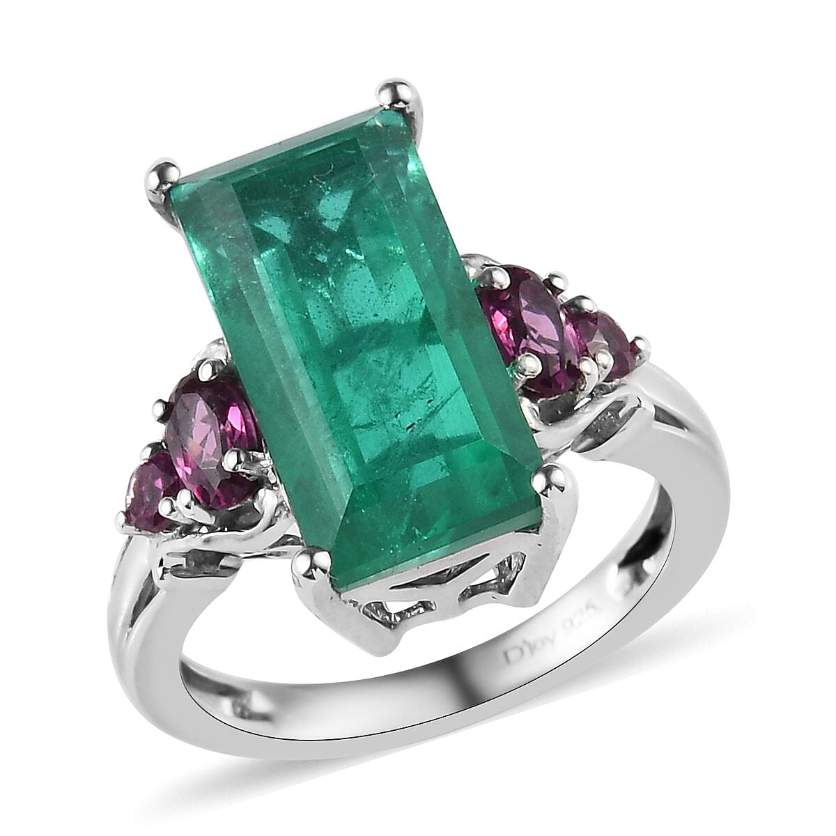 Emeraldine Quartz (Triplet) and Orissa Rhodolite Garnet Ring in Platinum Over Sterling Silver 7.35 ctw