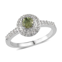 Natural Ambanja Demantoid Garnet, Natural White Zircon Double Halo Ring in Platinum Over Sterling Silver (Size 10.0) 0.75 ctw