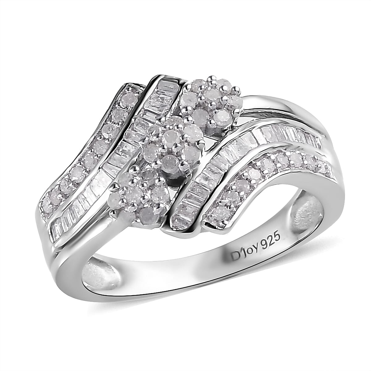 Diamond Ring in Platinum Over Sterling Silver (Size 9.0) 0.50 ctw