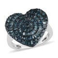 TLV Blue Diamond (IR) Heart Ring in Rhodium & Platinum Over Sterling Silver (Size 10.0) 1.00 ctw - Sticky add to cart bar