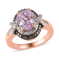 Premium Martha Rocha Kunzite, Natural Champagne and White Diamond Double Halo Ring in Vermeil Rose Gold Over Sterling Silver 2.90 ctw