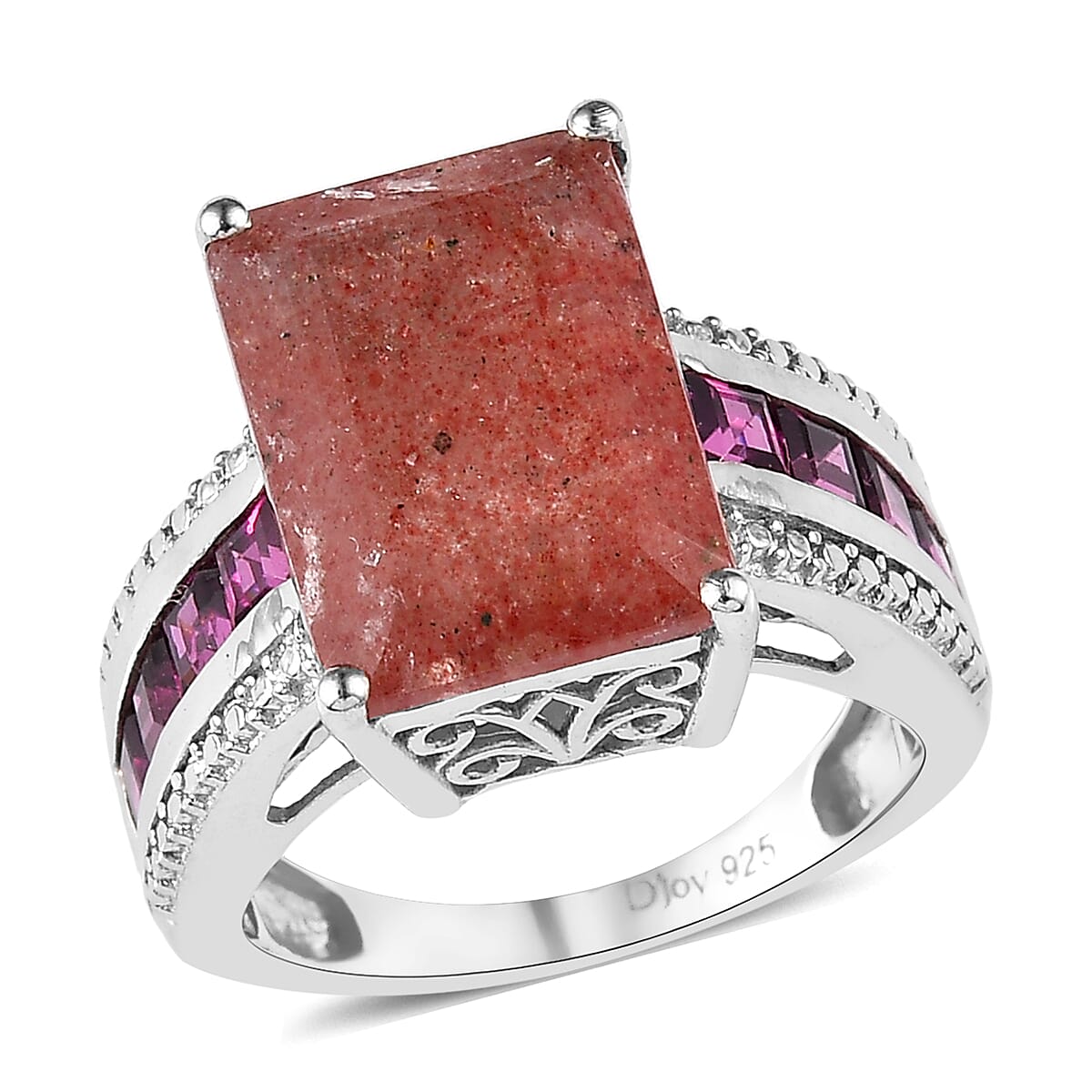 Natural Tanzanian Natronite and Orissa Rhodolite Garnet Ring in Platinum Over Sterling Silver 7.85 ctw