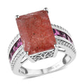 Natural Tanzanian Natronite and Orissa Rhodolite Garnet Ring in Platinum Over Sterling Silver 7.85 ctw - Sticky add to cart bar