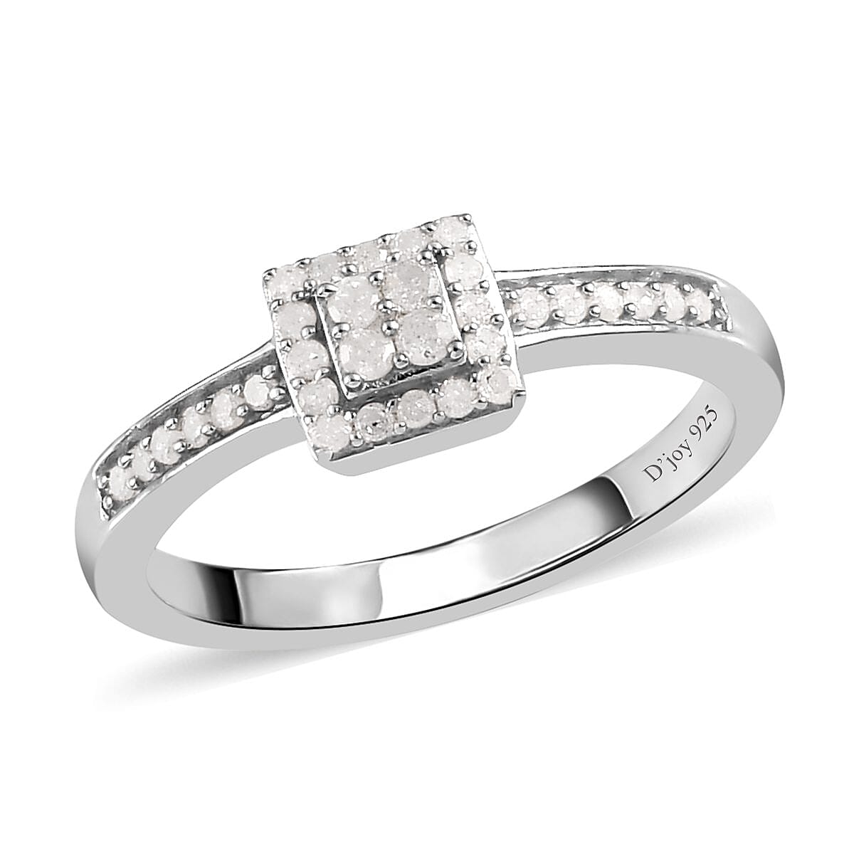 Diamond Cluster Ring in Platinum Over Sterling Silver 0.25 ctw