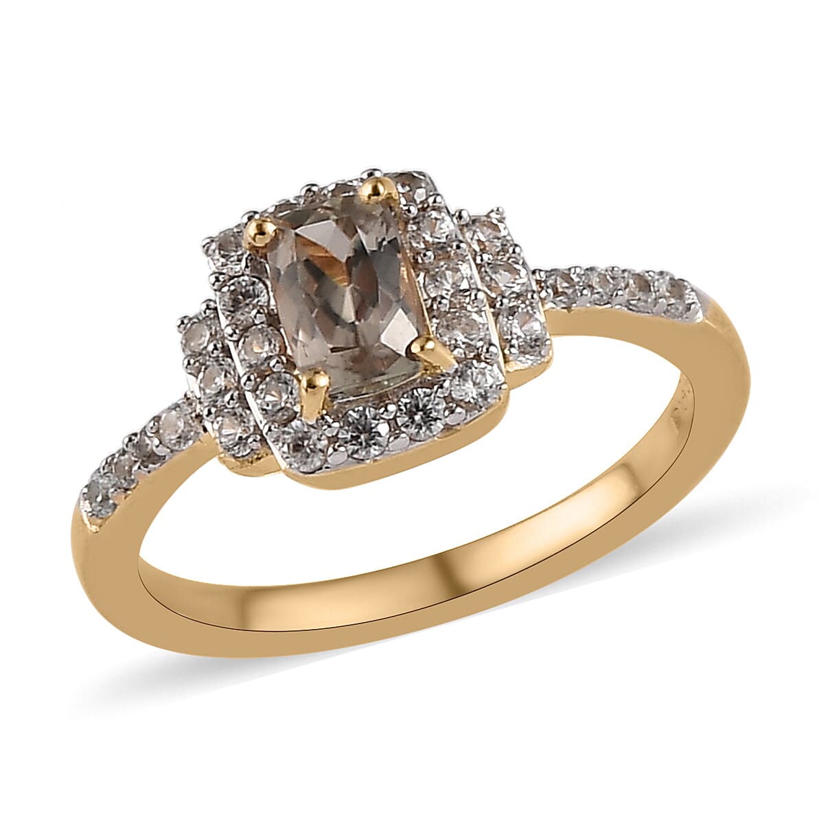 TLV AAA Turkizite, Natural White Zircon Ring in Vermeil YG Over Sterling Silver (Size 10.0) 1.25 ctw