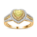 SGL Certified LUXORO 14K Yellow Gold Natural Yellow and White Diamond I1-I2 Heart Ring 4.10 Grams 1.50 ctw - Sticky add to cart bar