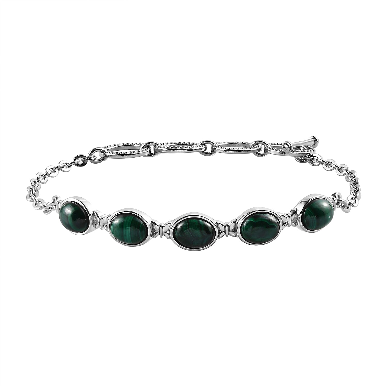 African Malachite Bracelet in Stainless Steel (6.50 In) 10.85 ctw , Tarnish-Free, Waterproof, Sweat Proof Jewelry