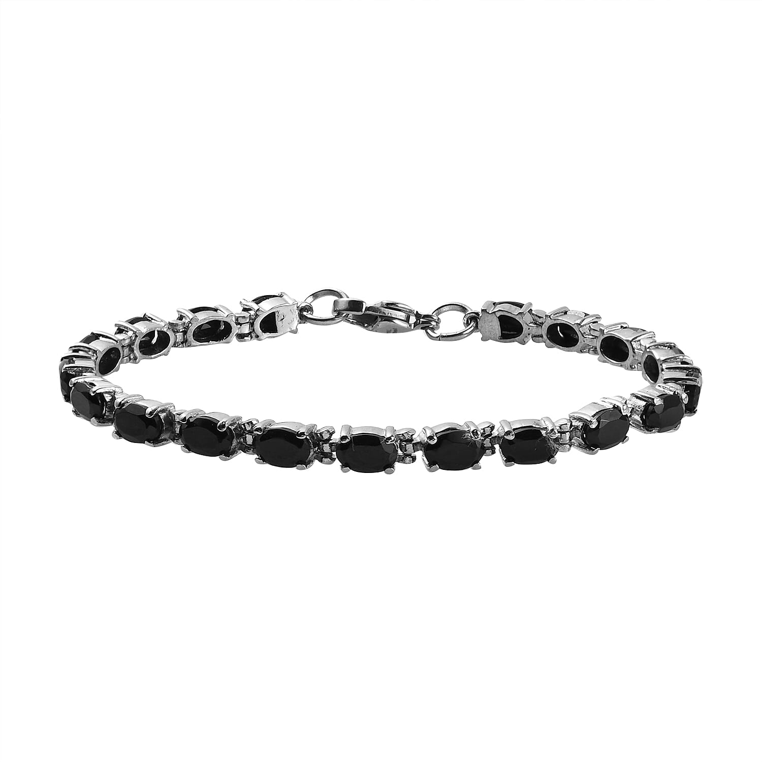 Natural Thai Black Spinel Tennis Bracelet in Stainless Steel (6.50 In) 12.60 ctw