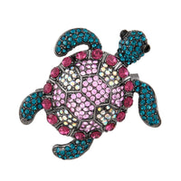 Multi Color Austrian Crystal Turtle Brooch in Black Silvertone