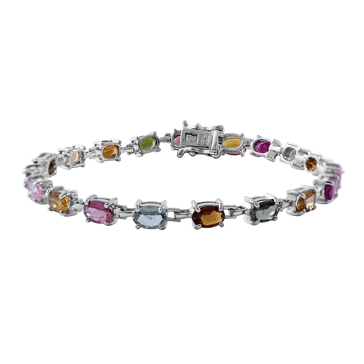 Multi-Tourmaline Bracelet in Platinum Over Sterling Silver (6.50 In) 8.00 ctw