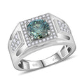 Blue and White Moissanite Men's Ring in Rhodium Over Sterling Silver 7.50 Grams 2.40 ctw - Sticky add to cart bar