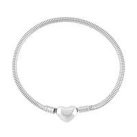 Snake Chain Bracelet in Stainless Steel (7.50 In) with Heart Shape Lock