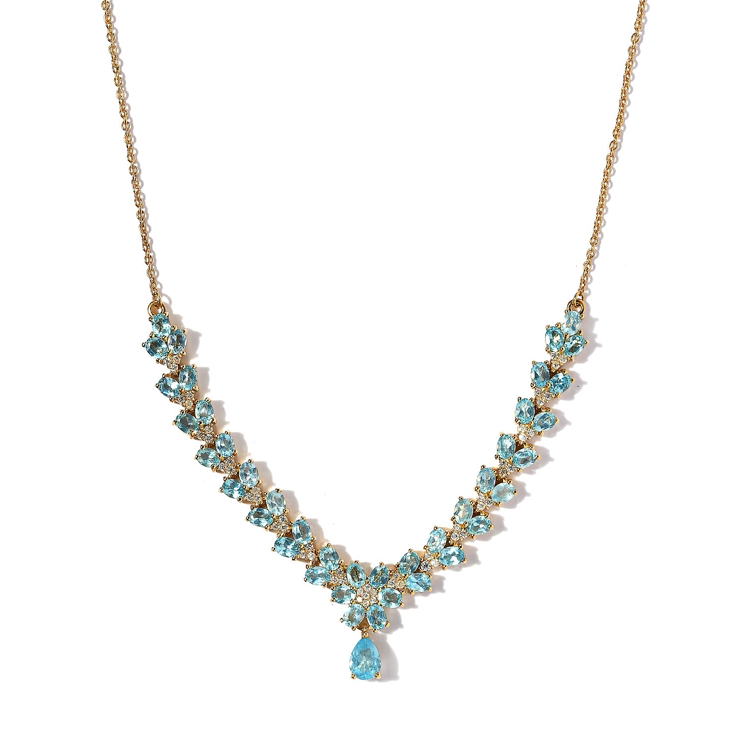 Madagascar Paraiba Apatite and Moissanite Necklace 18 Inches in Vermeil Yellow Gold Over Sterling Silver 8.65 ctw