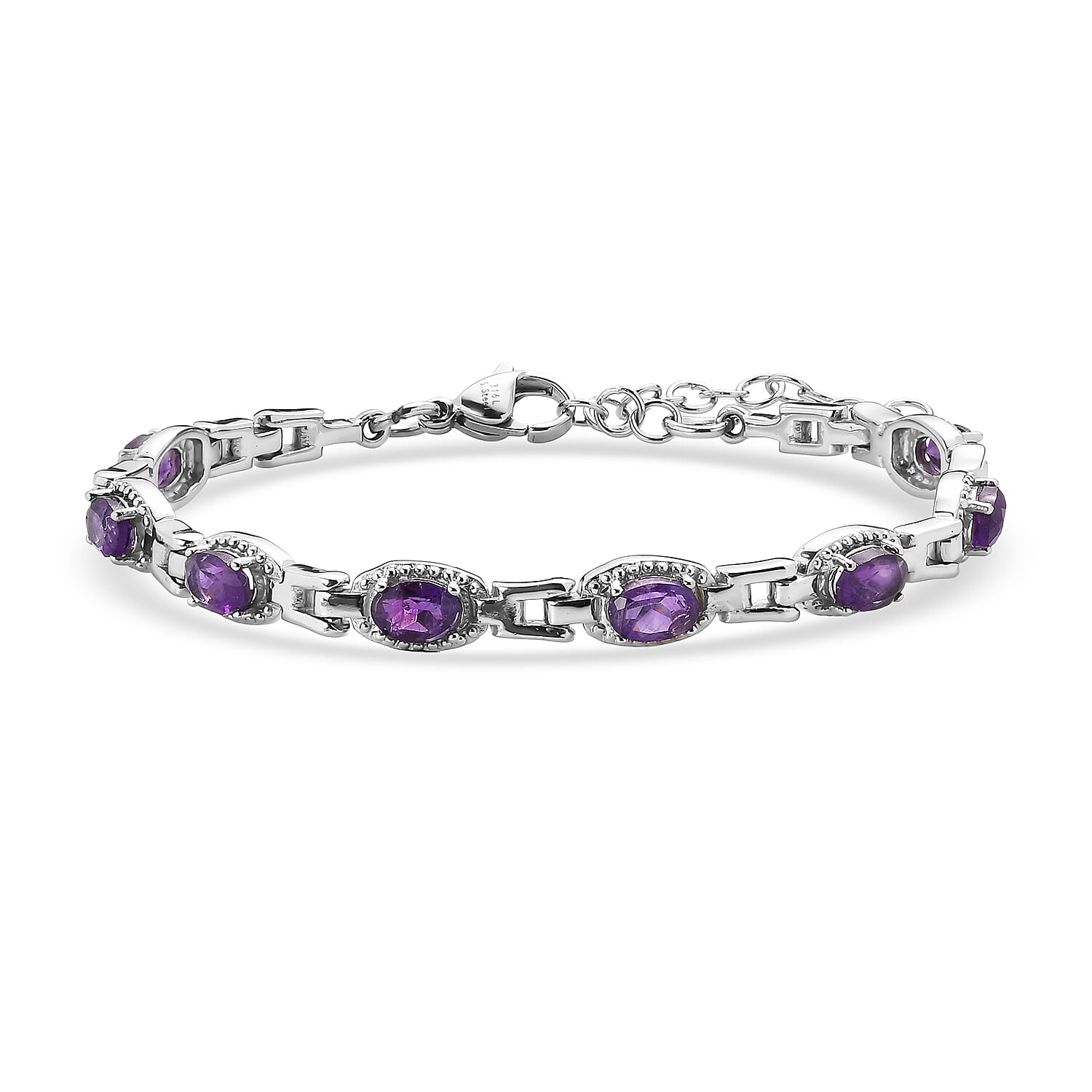 Amethyst Bracelet in Stainless Steel (6.50 In) 3.75 ctw