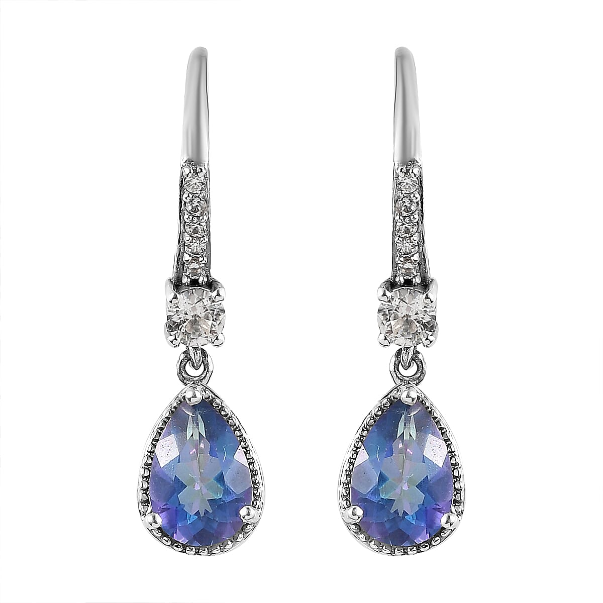 Brazilian Blue Petalite and White Zircon Dangling Earrings in Platinum Over Sterling Silver 2.35 ctw