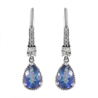 Brazilian Blue Petalite and White Zircon Dangling Earrings in Platinum Over Sterling Silver 2.35 ctw