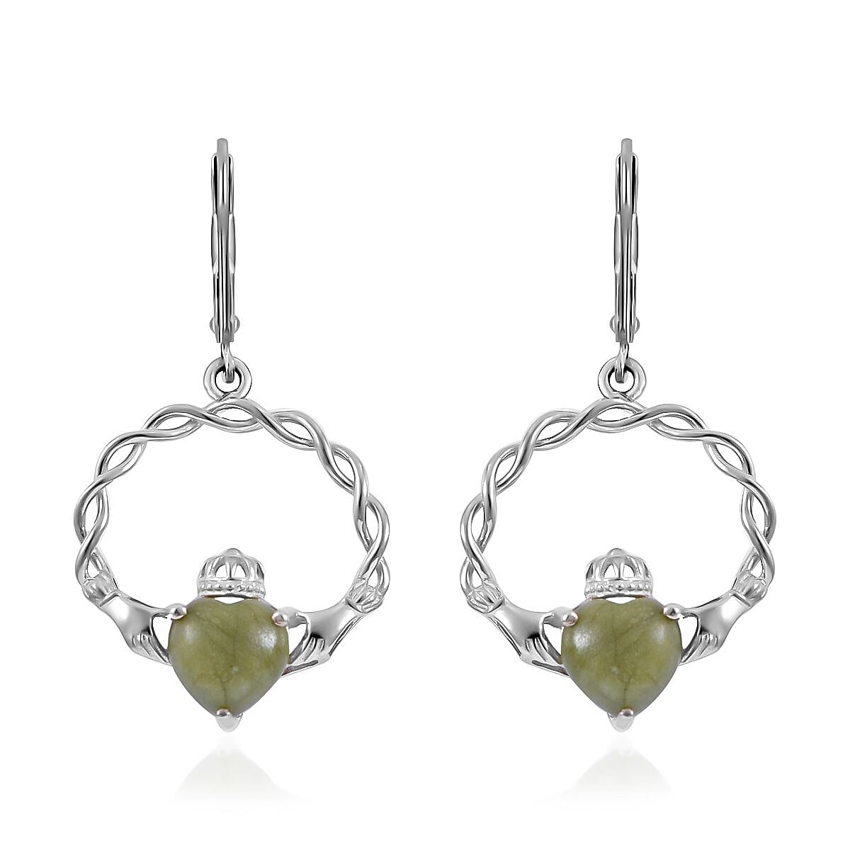 Connemara Marble Twisted Infinity Ireland Claddagh Earrings in Platinum Over Sterling Silver 6.00 ctw