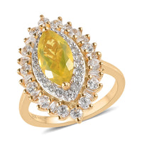 Tanzanian Natural Canary Opal and Natural White Zircon Ring in Vermeil Yellow Gold Over Sterling Silver 2.90 ctw