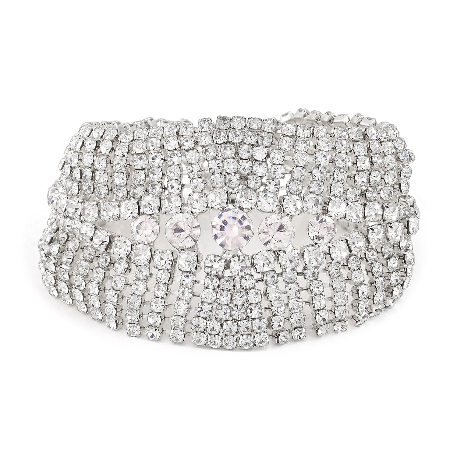 Austrian Crystal Cluster Bracelet in Silvertone (7.5-9.5In)