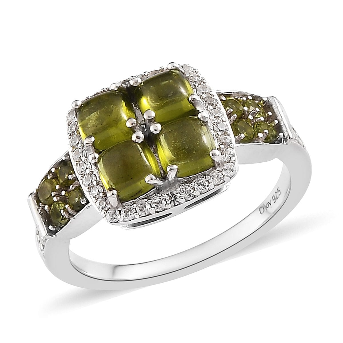 Italian Natural Vesuvianite and Natural White Zircon Ring in Platinum Over Sterling Silver 2.25 ctw