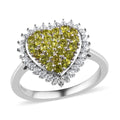 Italian Natural Vesuvianite and Natural White Zircon Heart Ring in Platinum Over Sterling Silver 1.10 ctw - Sticky add to cart bar