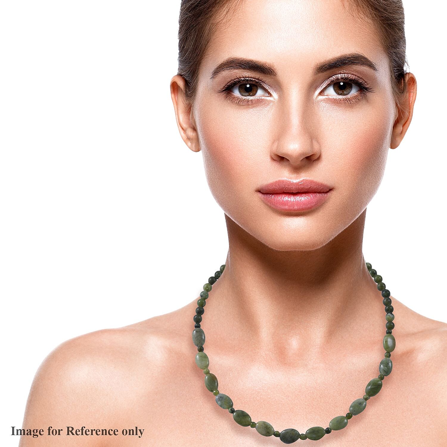Connemara Marble Beaded Necklace 18 Inches in Rhodium Over Sterling Silver 150.00 ctw