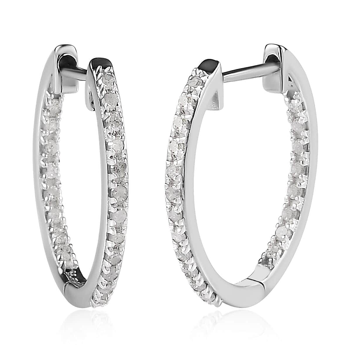 Diamond Hoop Earrings in Platinum Over Sterling Silver (Delivery in 10-12 Business Days) 0.50 ctw