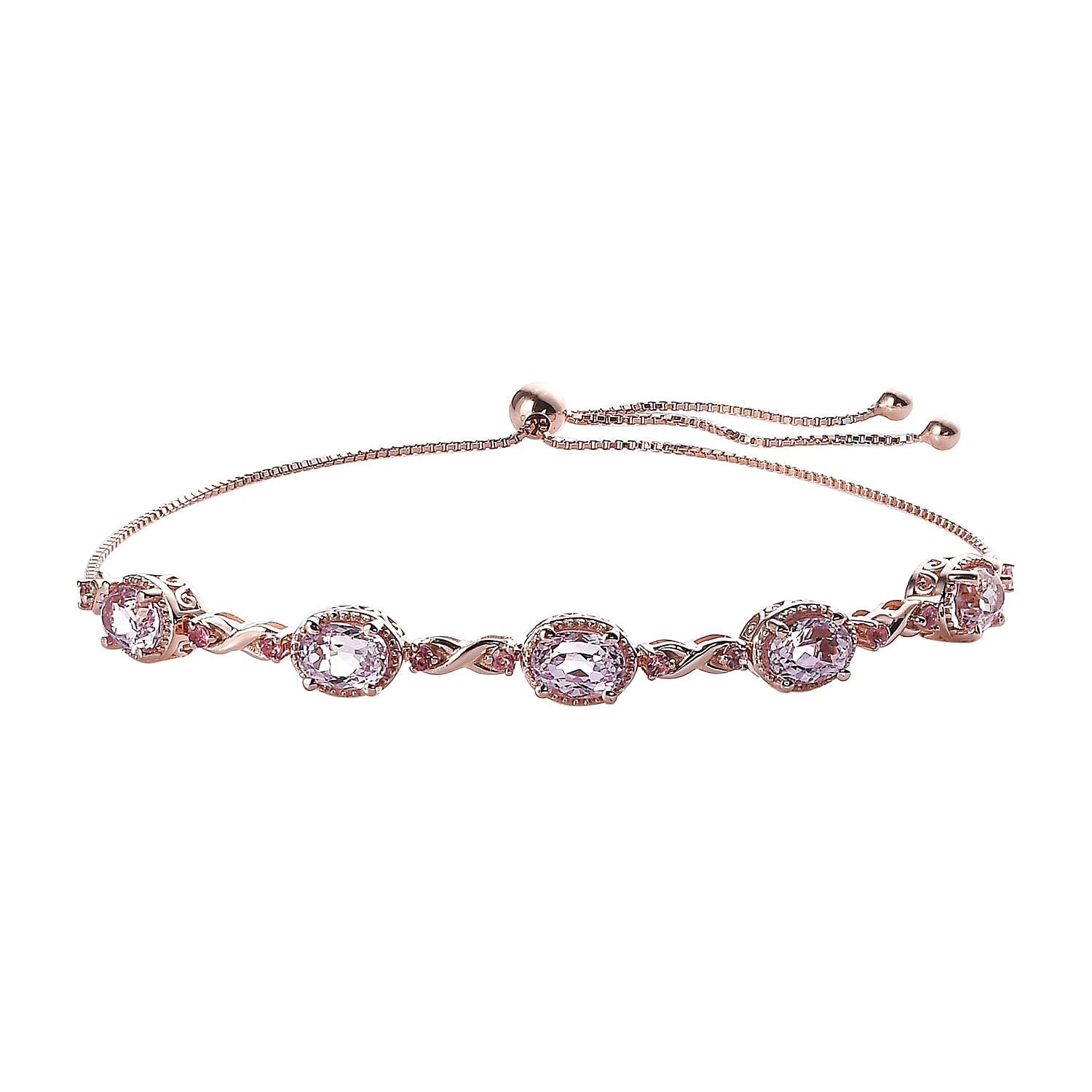 Premium Martha Rocha Kunzite and Premium Morro Redondo Pink Tourmaline Bolo Bracelet in Vermeil Rose Gold Over Sterling Silver 5.80 ctw