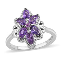Madagascar Purple Sapphire Floral Ring in Platinum Over Sterling Silver 1.40 ctw
