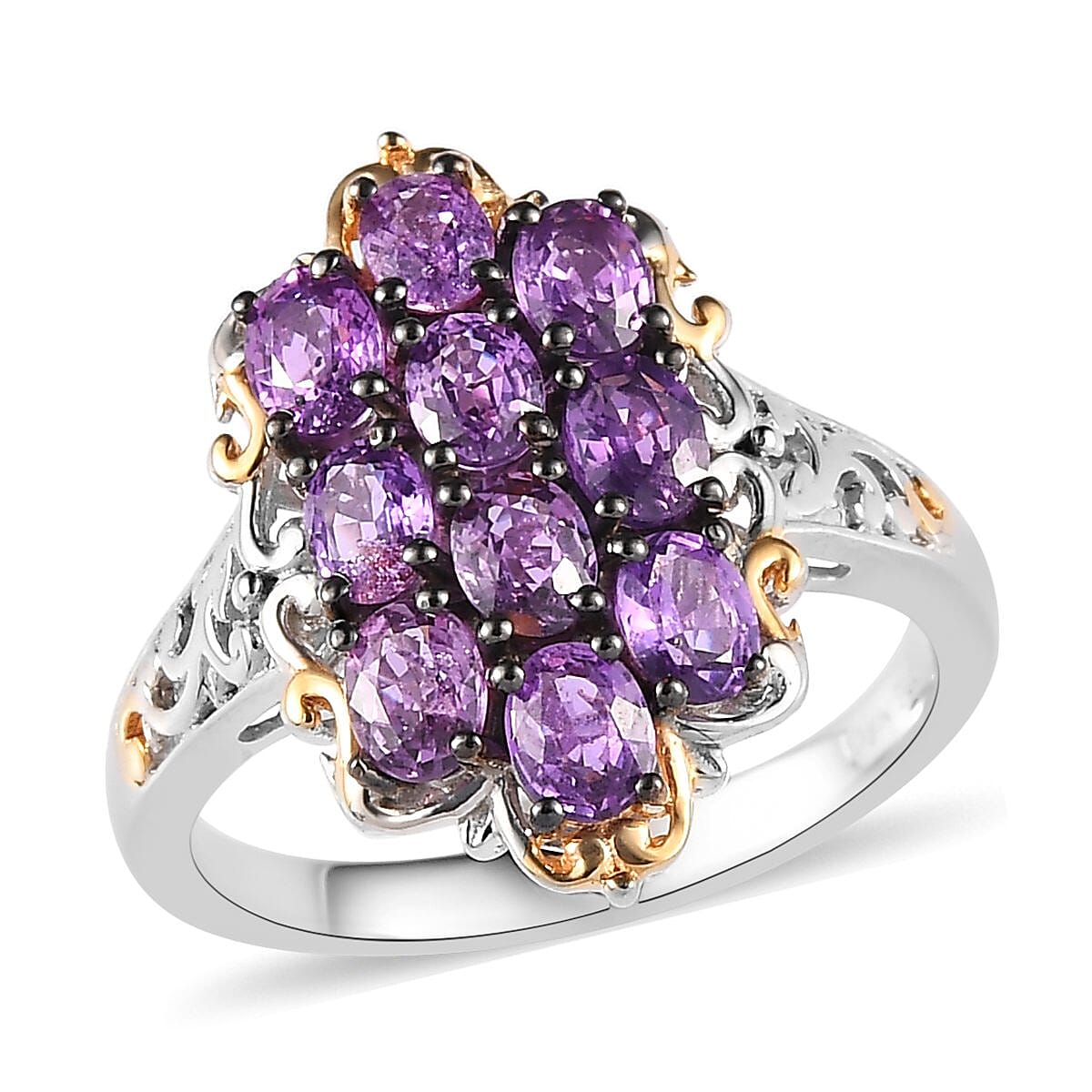 Madagascar Purple Sapphire Ring in Vermeil Yellow Gold and Platinum Over Sterling Silver 2.15 ctw