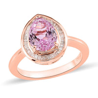 Premium Martha Rocha Kunzite and Diamond Halo Ring in Vermeil Rose Gold Over Sterling Silver 2.75 ctw