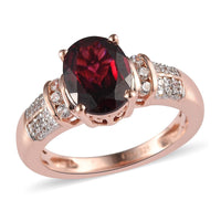 Orissa Rhodolite Garnet and Natural White Zircon Ring in Vermeil Rose Gold Over Sterling Silver 2.35 ctw