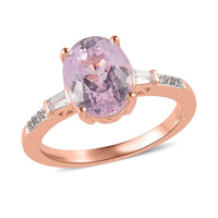 Premium Martha Rocha Kunzite, Natural White Zircon Ring in Vermeil RG Over Sterling Silver (Size 10.0) 3.75 ctw