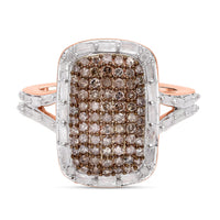 Natural Champagne and White Diamond Ring in 18K Vermeil RG Over Sterling Silver (Size 11.5) 0.99 ctw