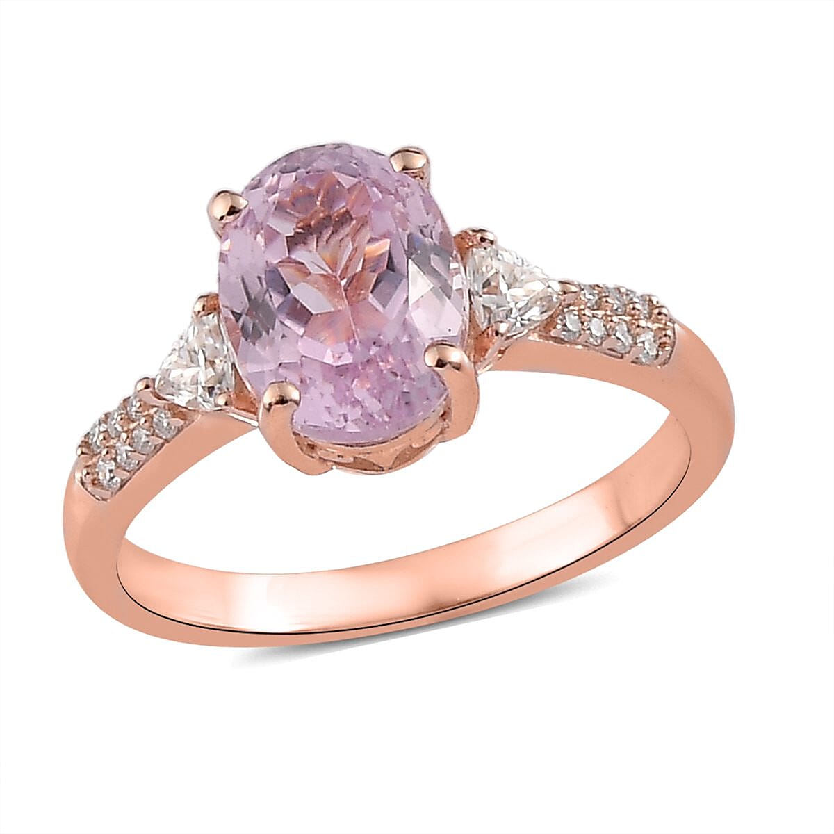 Premium Martha Rocha Kunzite and Moissanite Ring in Vermeil Rose Gold Over Sterling Silver (Size 10.0) 2.85 ctw