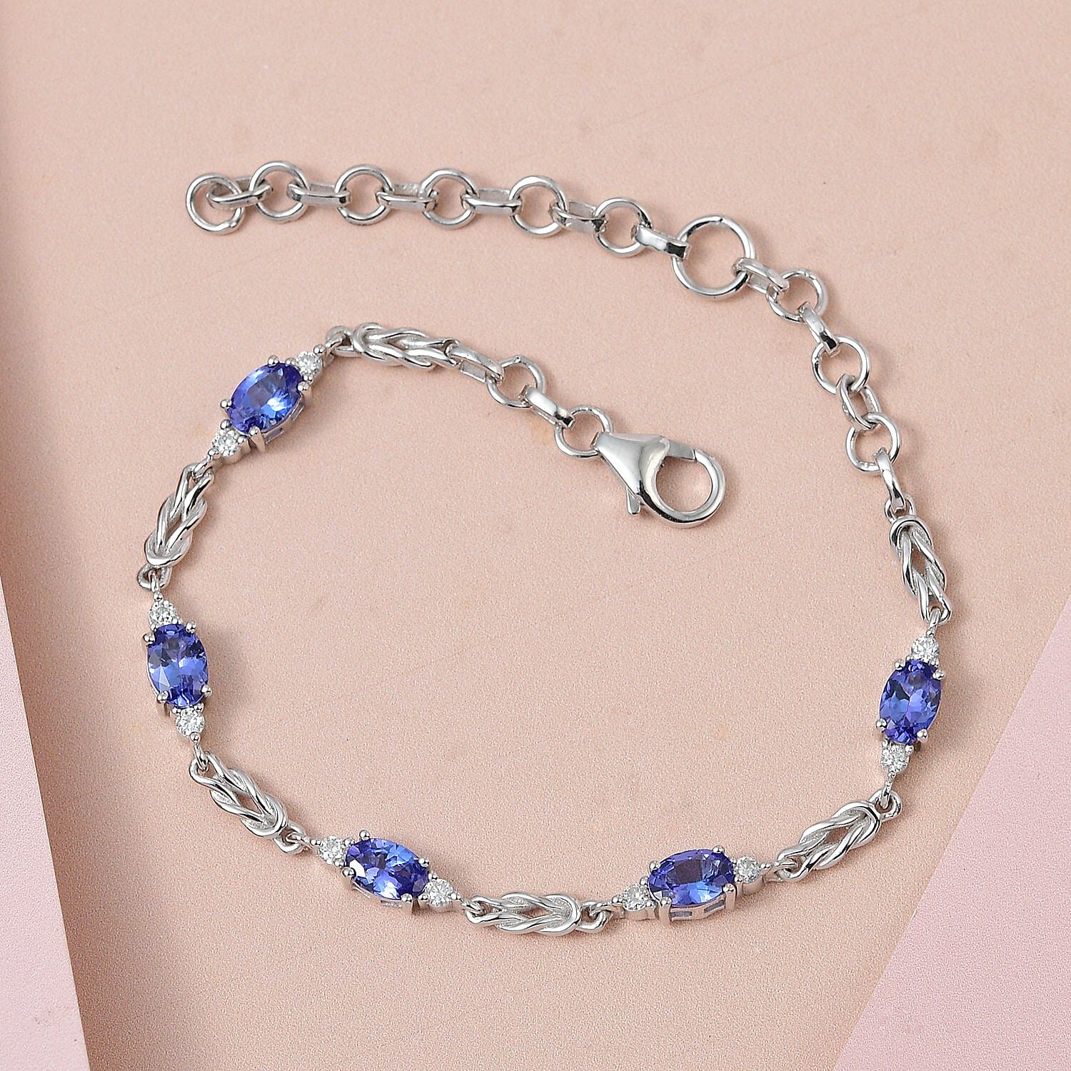 AAA Tanzanite and Moissanite Bracelet in Platinum Over Sterling Silver (6.50-8.0In) 2.75 ctw