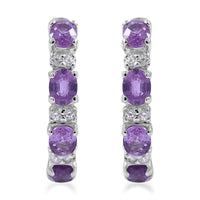 Madagascar Purple Sapphire and White Zircon Hoop Earrings in Platinum Over Sterling Silver 1.75 ctw