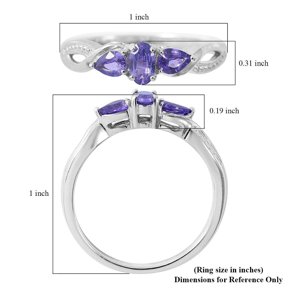 Madagascar Purple Sapphire 3 Stone Ring in Platinum Over Sterling Silver 0.65 ctw
