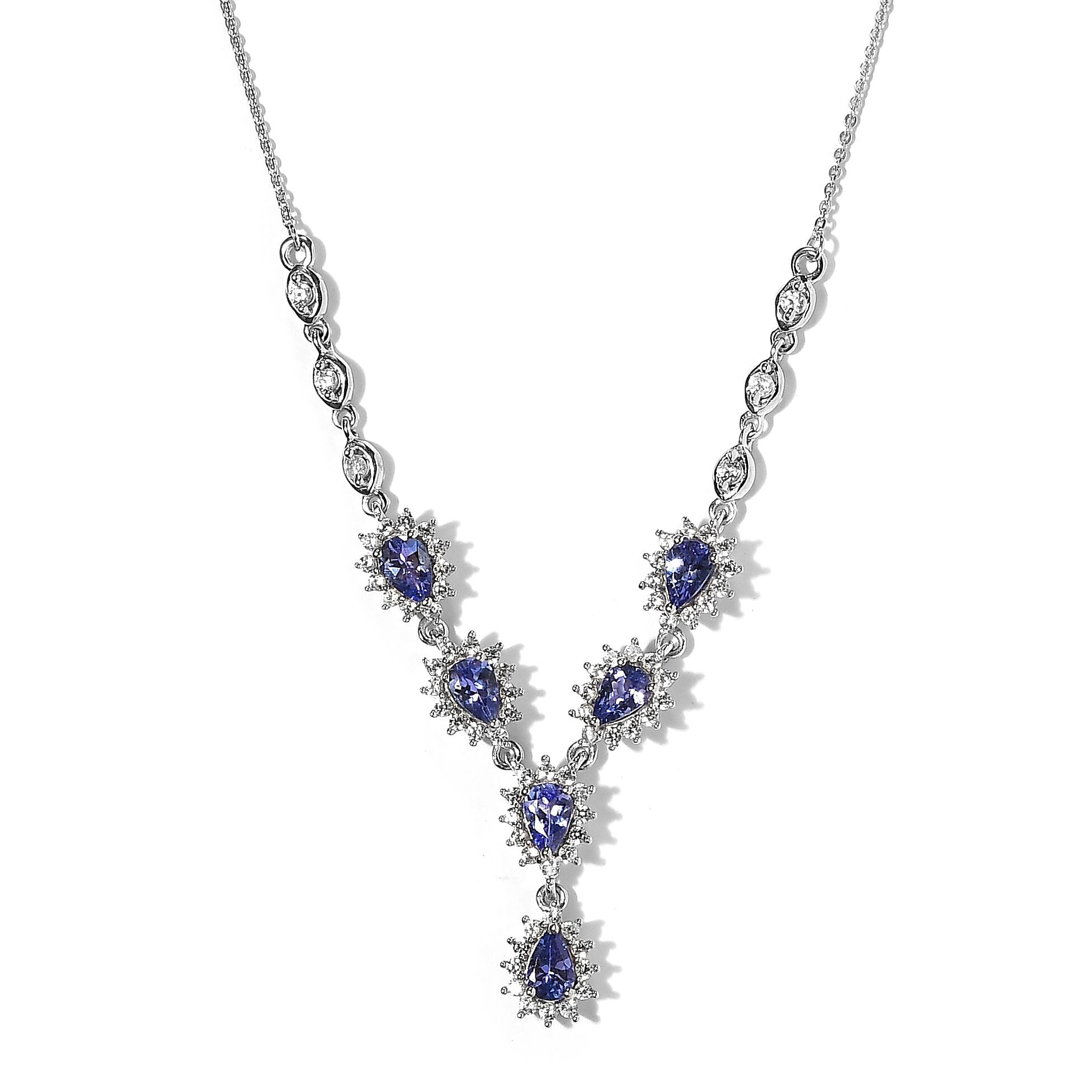 AAA Tanzanite and White Zircon 3.75 ctw Necklace in Platinum Over Sterling Silver 20 Inches